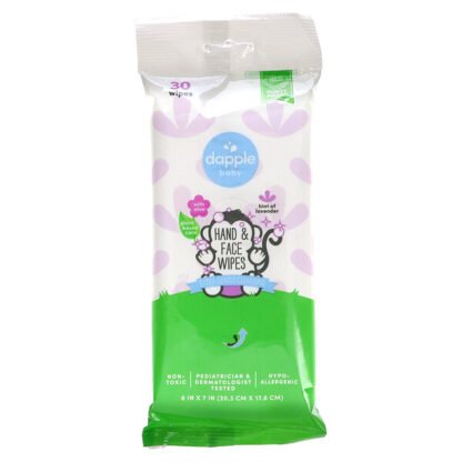 Dapple Baby, Hand & Face Wipes, Hint Of Lavender, 30 Wipes