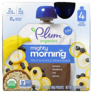 Plum Organics, Mighty Morning Banana, Tots,  Blueberry, Oat, Quinoa, 4 Poches, 3.17 oz (90 g) Each