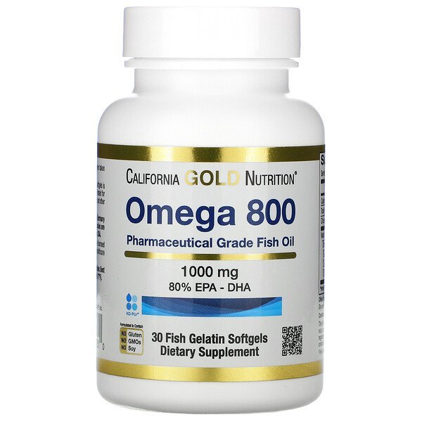 California Gold Nutrition, オメガ800ハイグレードフィッシュオイル、EPA/DHA 80%、1,000mg、魚ゼラチンソフトジェル30粒