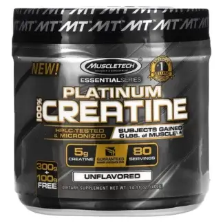 MuscleTech, エッセンシャルシリーズ、プラチナ100％クレアチン、無香料、400g（14.11オンス）